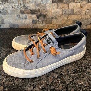 Sperry Light Blue/Plaid Canvas Sneakers with Tan Leather Laces